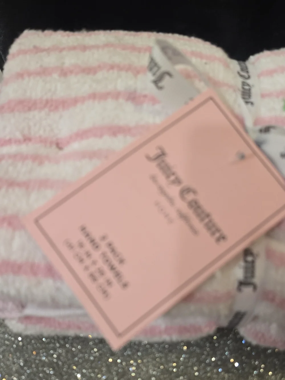 Juicy Couture Home Pink & White Striped Logo Hand Towel Set